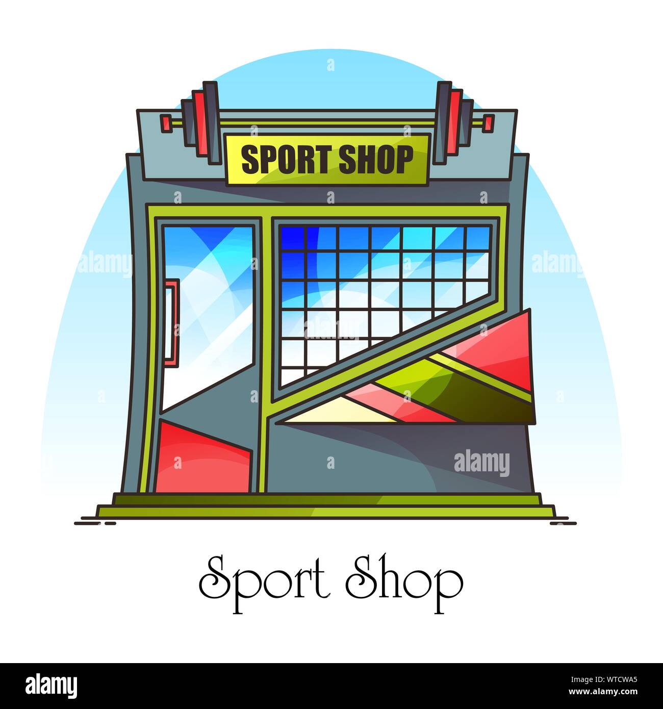 Sport Shop o tienda de accesorios fitness edificio Imagen Vector de stock -  Alamy