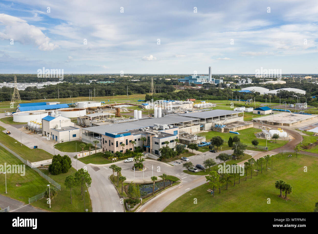 Vista aérea de la planta Regional de tratamiento de Aguas superficiales de Tampa Bay en Tampa, Florida. Foto de stock