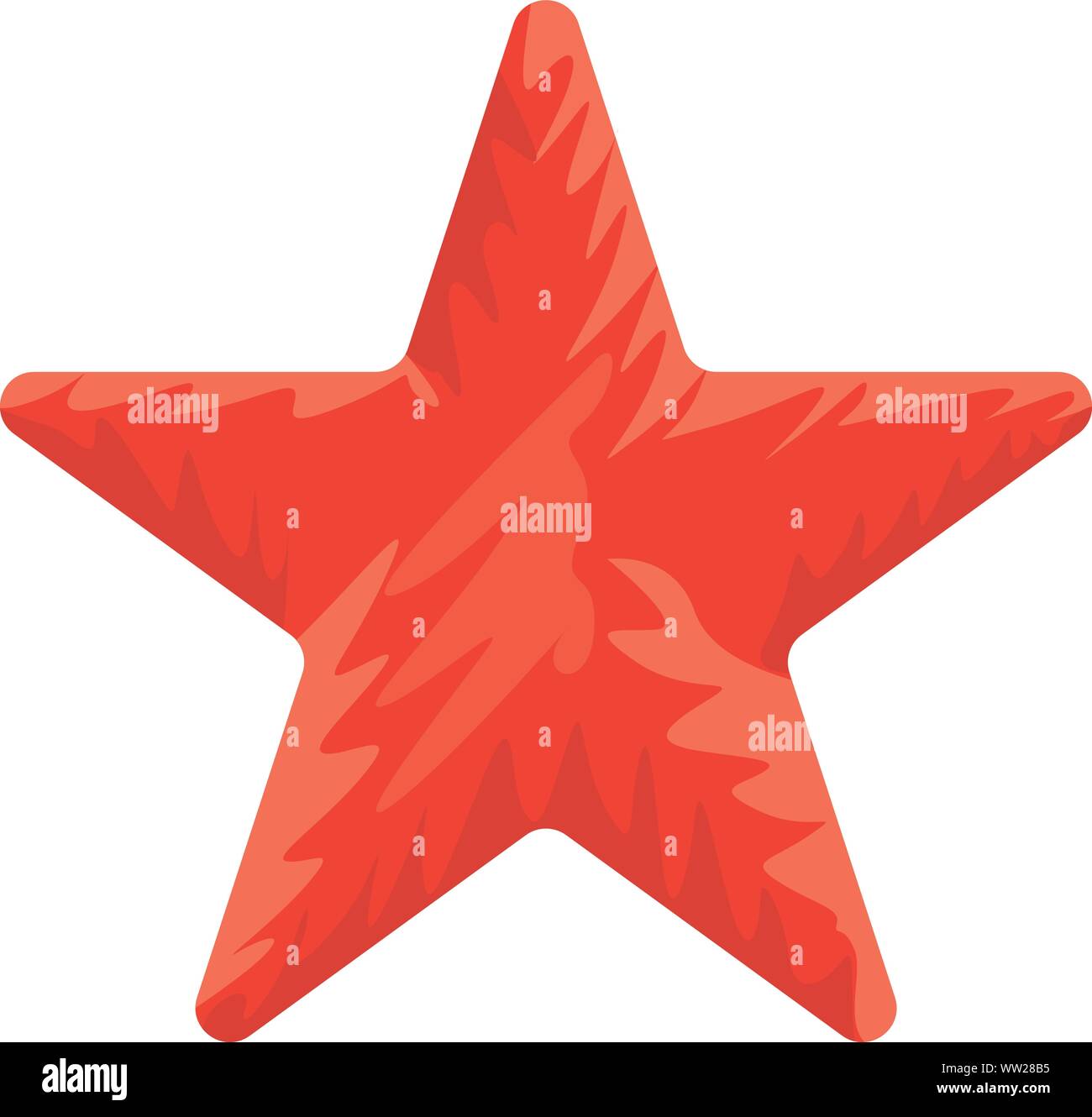 Forma de estrella roja dibujada a mano con estilo. Sólido y colores planos ilustración vectorial