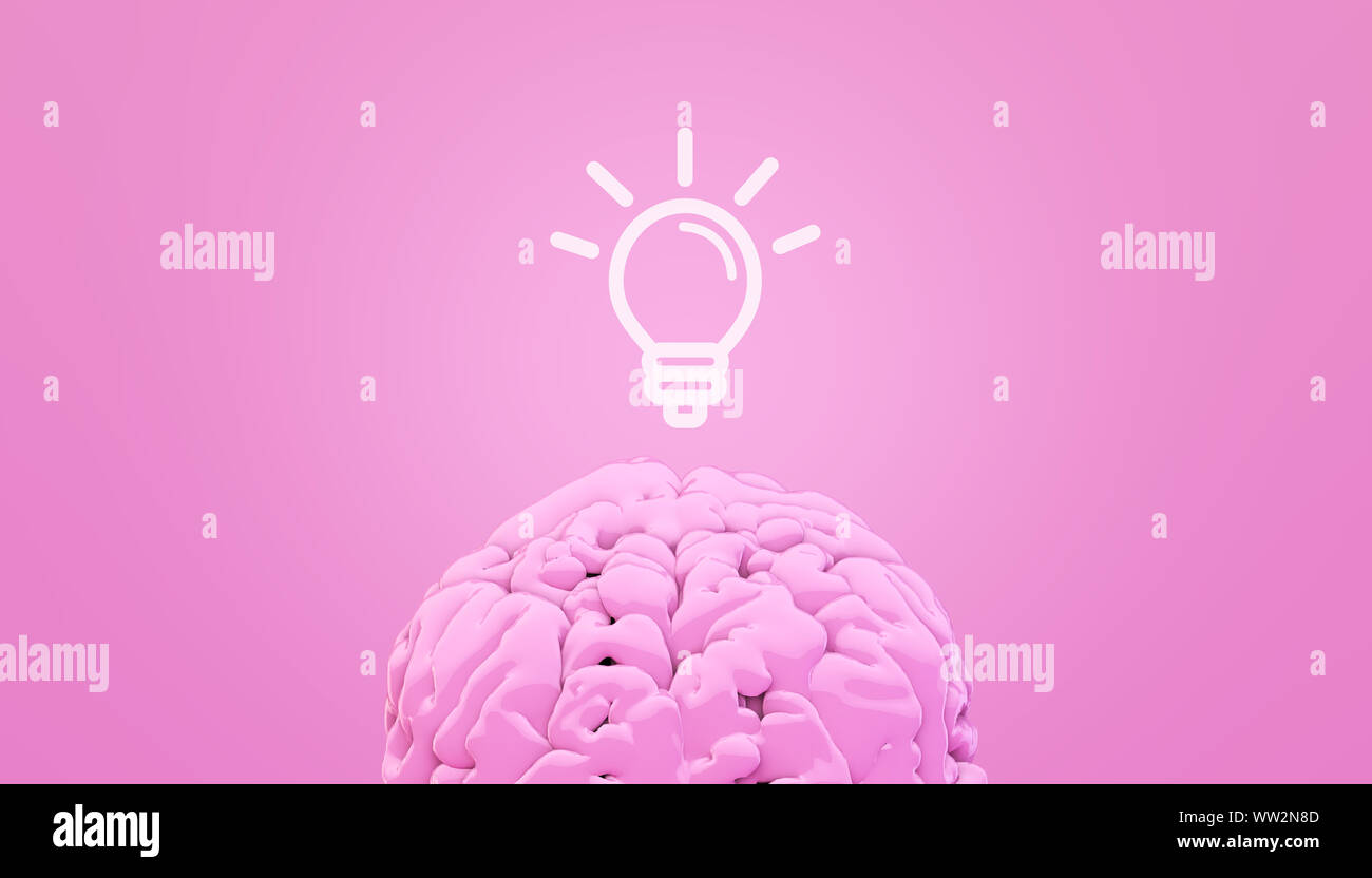 Cerebro rosa idea 3D rendering sobre un fondo liso Foto de stock