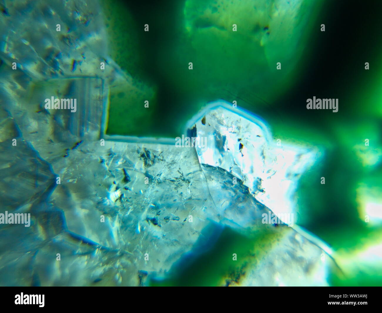 Un primer plano macro-fotografía de una geoda de ágata verde formación geológica de cristal Foto de stock