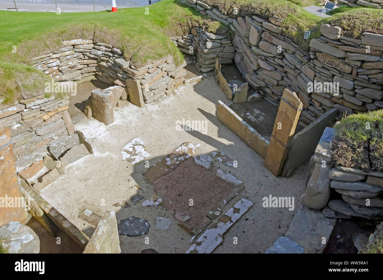 Skara Brae Neolitchic solución más de 5.000 años de antigüedad es la mejor conservada de la Edad de Piedra aldea neolítica en el norte de Europa, las Islas Orcadas, Escocia Foto de stock