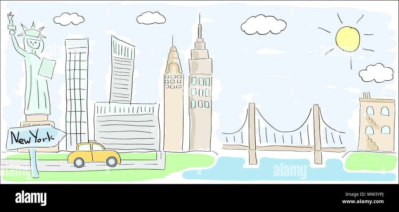 pix Dibujos De Nueva York Para Niños https www alamy es nino de color estilo de dibujo de la ciudad de nueva york en los estados unidos con la estatua de la libertad image273609578 html