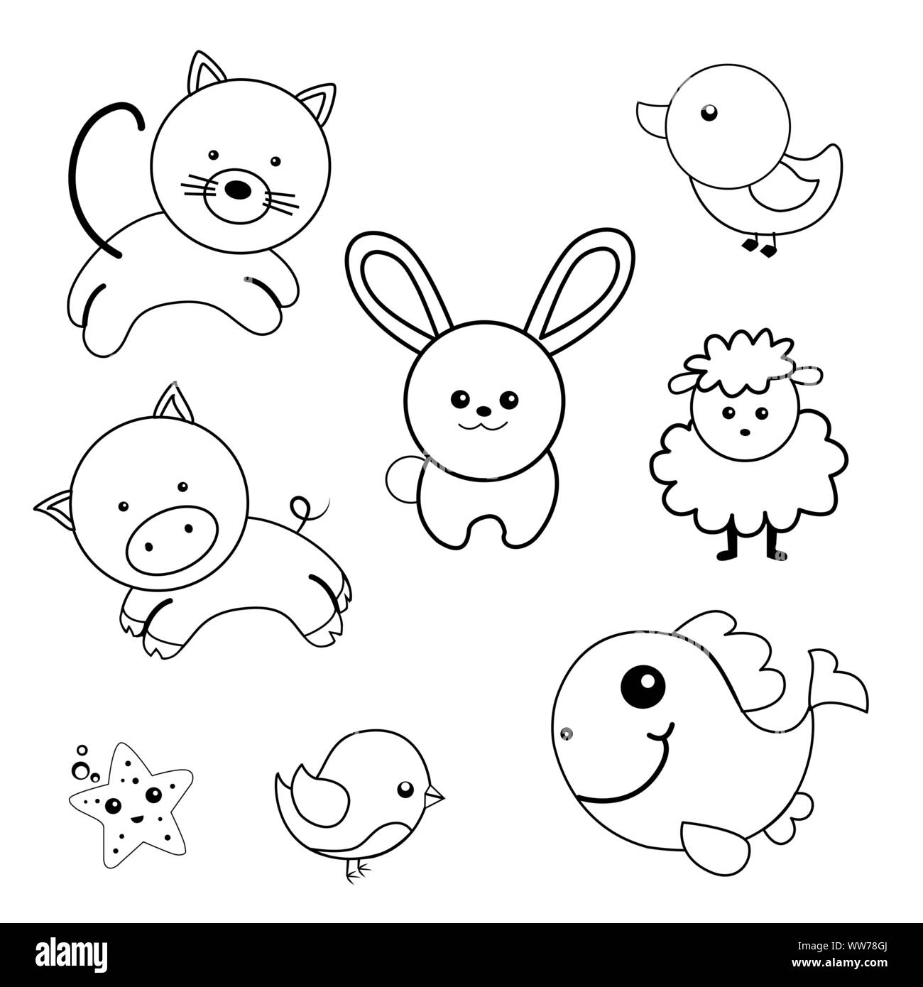 Libro para colorear con animales colección. Los niños divertidos personajes  Imagen Vector de stock - Alamy