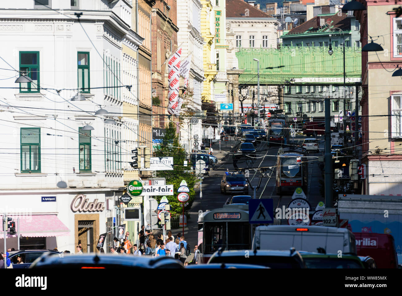 Wien, Viena: calle Währinger Straße, el tranvía, coches, metro línea 6, atascos de tráfico, Austria, Wien, 09. Alsergrund Foto de stock