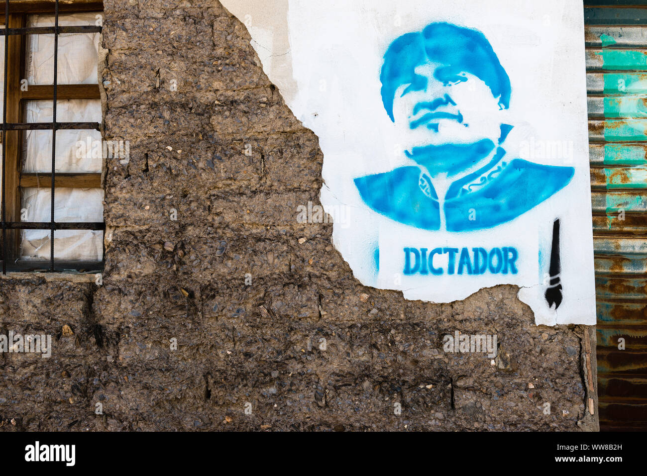 Elecciones político boliviano para la presidencia en 2019, la publicidad para el presidente Evo Morales, el Movimiento al Socialismo, MAS, parte. Foto de stock