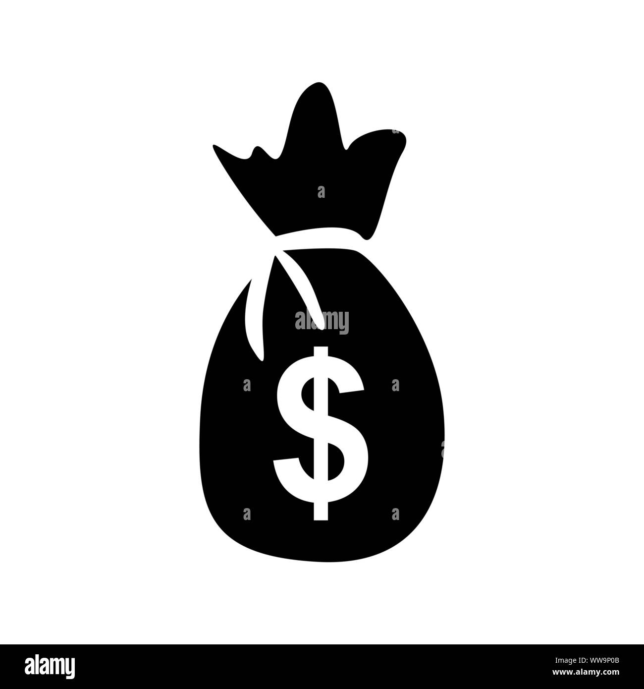 La bolsa de dinero icono vector logo blanco y negro Moneybag saco con el símbolo del dólar Ilustración del Vector