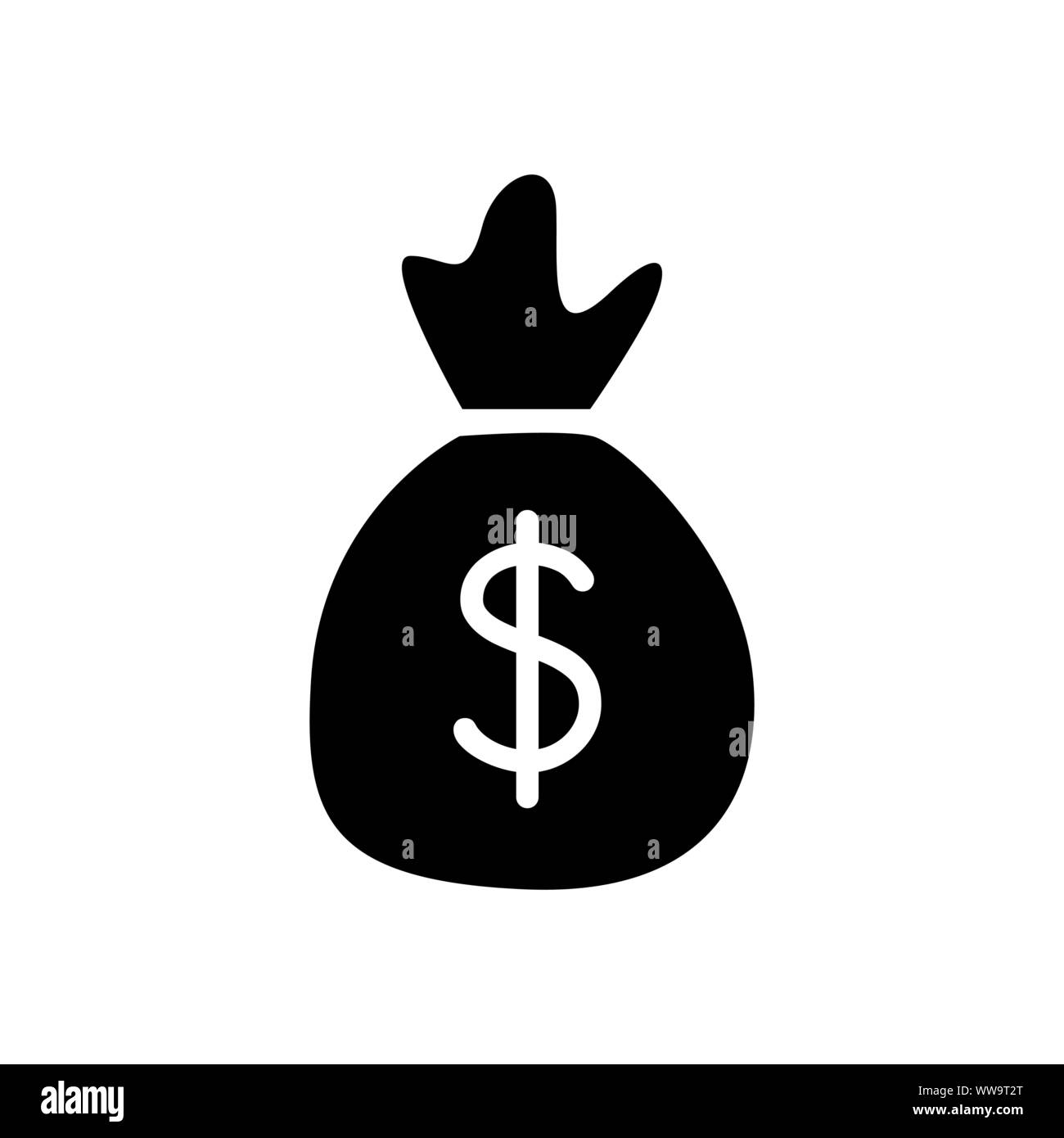 La bolsa de dinero icono vector logo blanco y negro Moneybag saco con el símbolo del dólar Ilustración del Vector