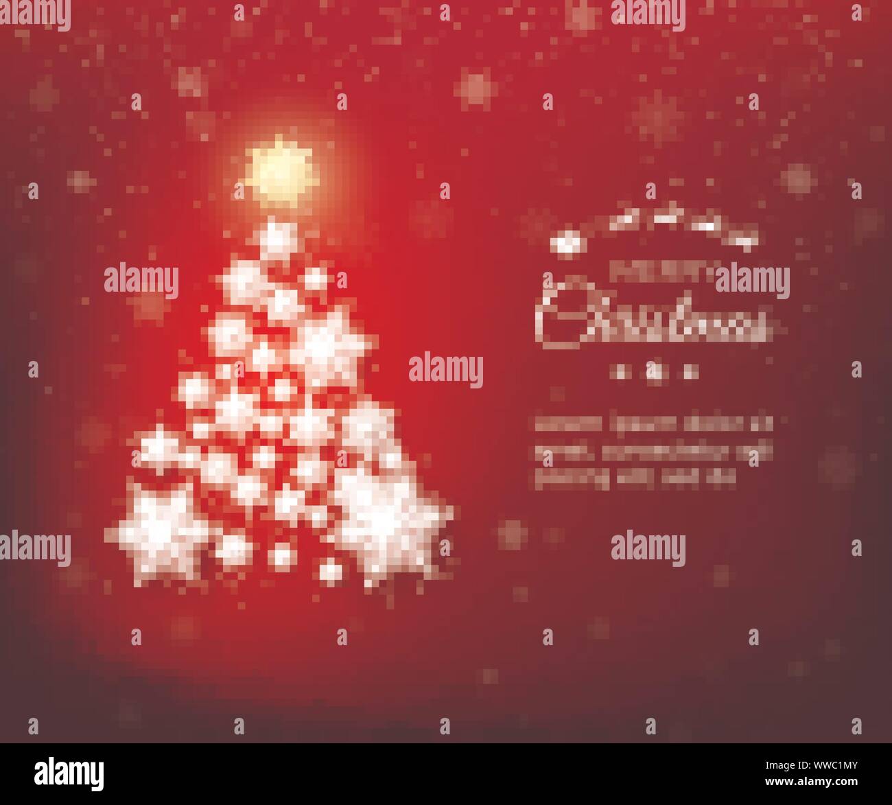 Árbol de Navidad diseño de copo de nieve. Los copos de nieve de papel hecho silueta del árbol de Año Nuevo. Plantilla para tarjetas de Año Nuevo. Ilustración vectorial sobre fondo rojo. Ilustración del Vector