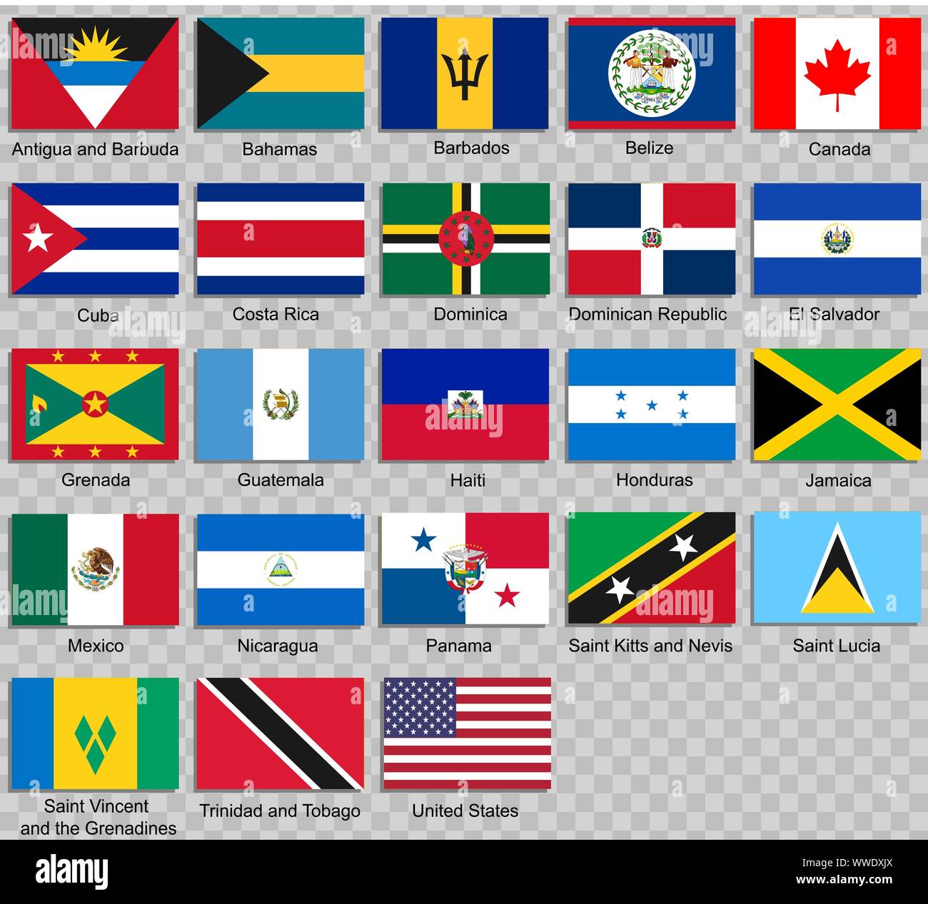 Todas las Banderas de América del Norte. Ilustración vectorial Imagen  Vector de stock - Alamy