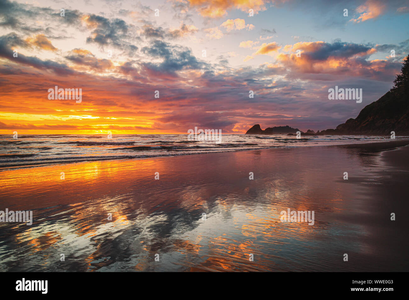 Una imagen a color de un paisaje espectacular en una playa del norte de California. Foto de stock