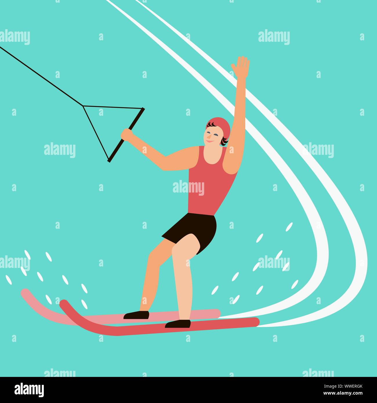 Esquiador agua divertirse en el mar. Deporte acuático ilustración vectorial Ilustración del Vector