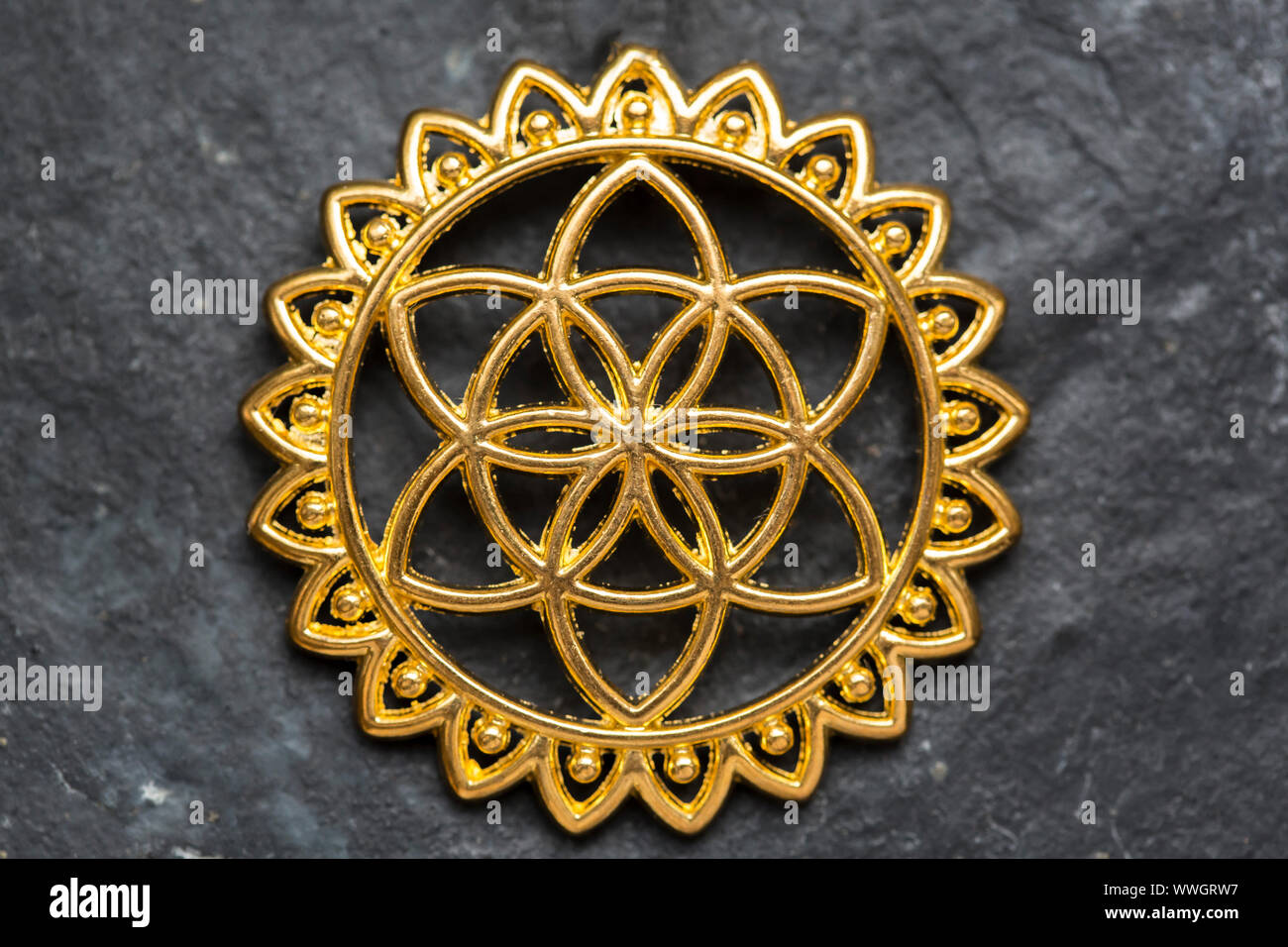 La flor de la vida de la geometría sagrada joyería metal componente sobre  fondo neutro, semilla de vida Fotografía de stock - Alamy