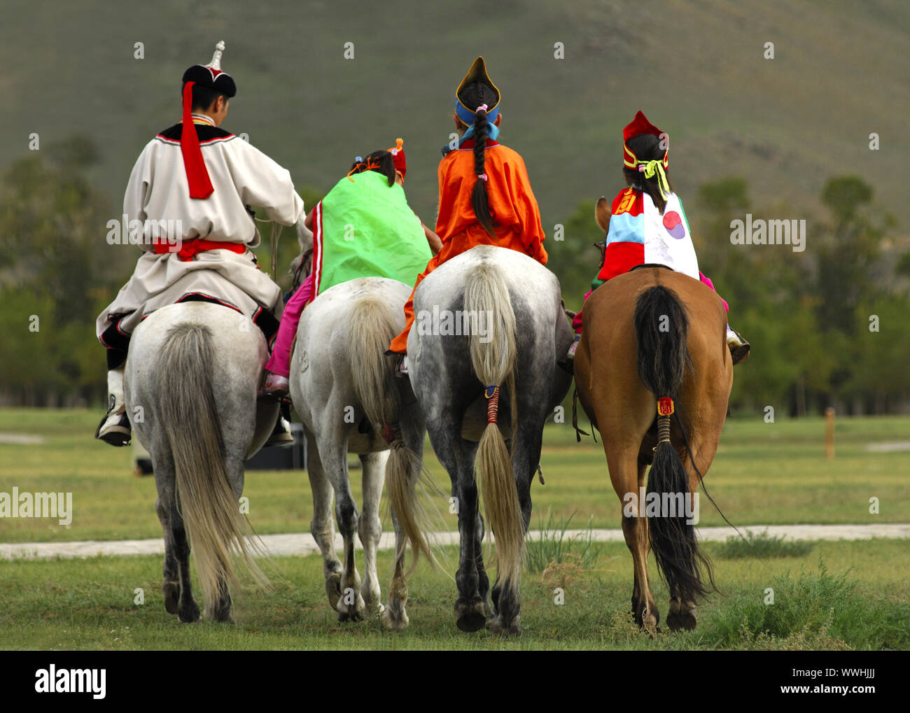 Grupo de equitación mongol Foto de stock