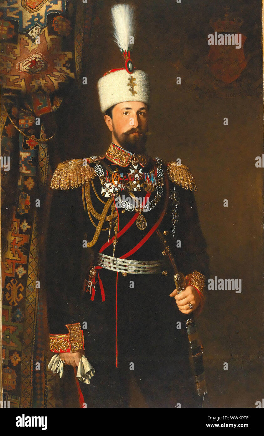 Retrato del Príncipe Alejandro I de Bulgaria (1857-1893), 1881. Colección privada. Foto de stock