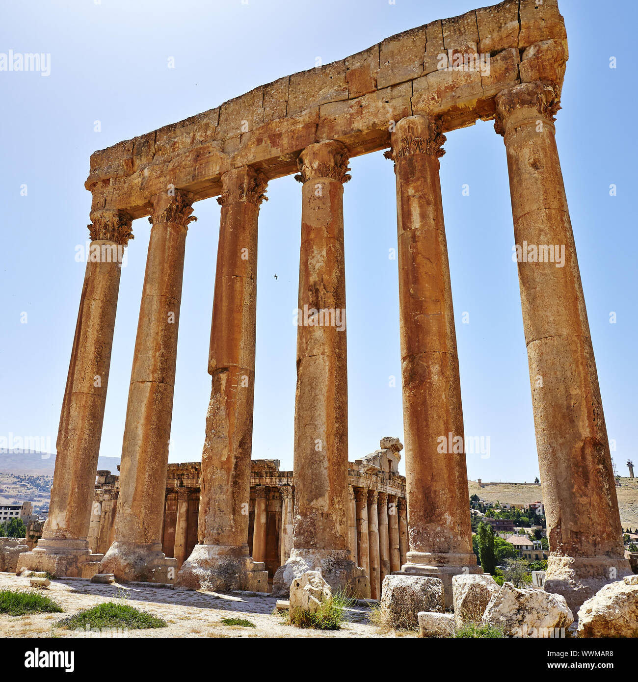 Columnas de Júpiter (Templo de Júpiter), Baalbek, Líbano Foto de stock
