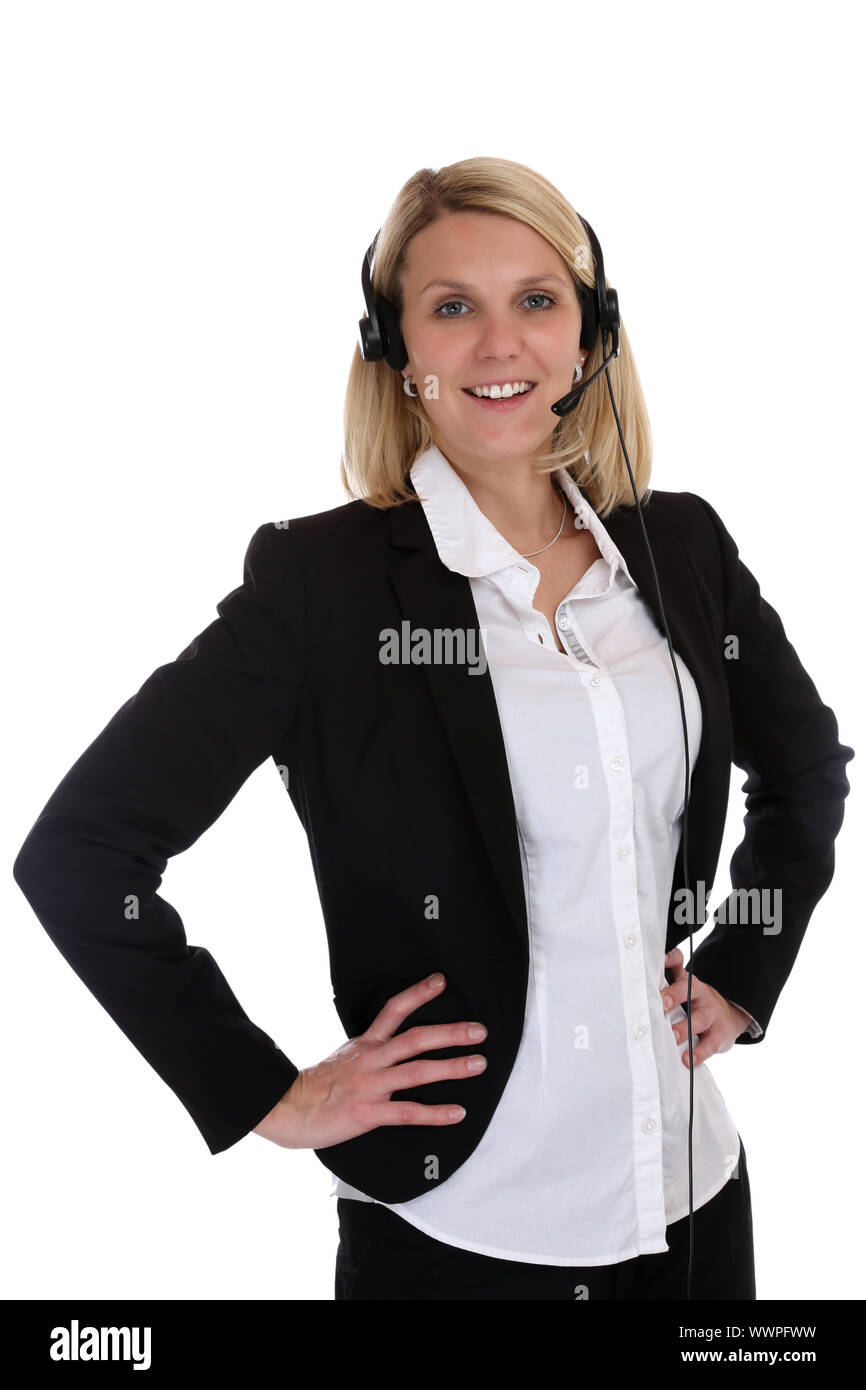 Mujer con auriculares teléfono Call Center Secretaria Freisteller empresarial Foto de stock