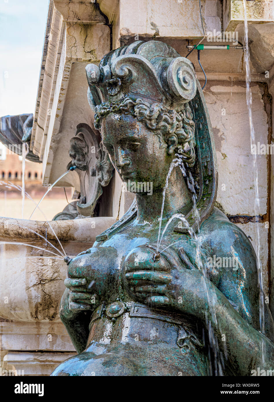 Fuente de Neptuno, vista detallada, la Piazza del Nettuno, Bolonia, Emilia-Romaña, Italia, Europa Foto de stock