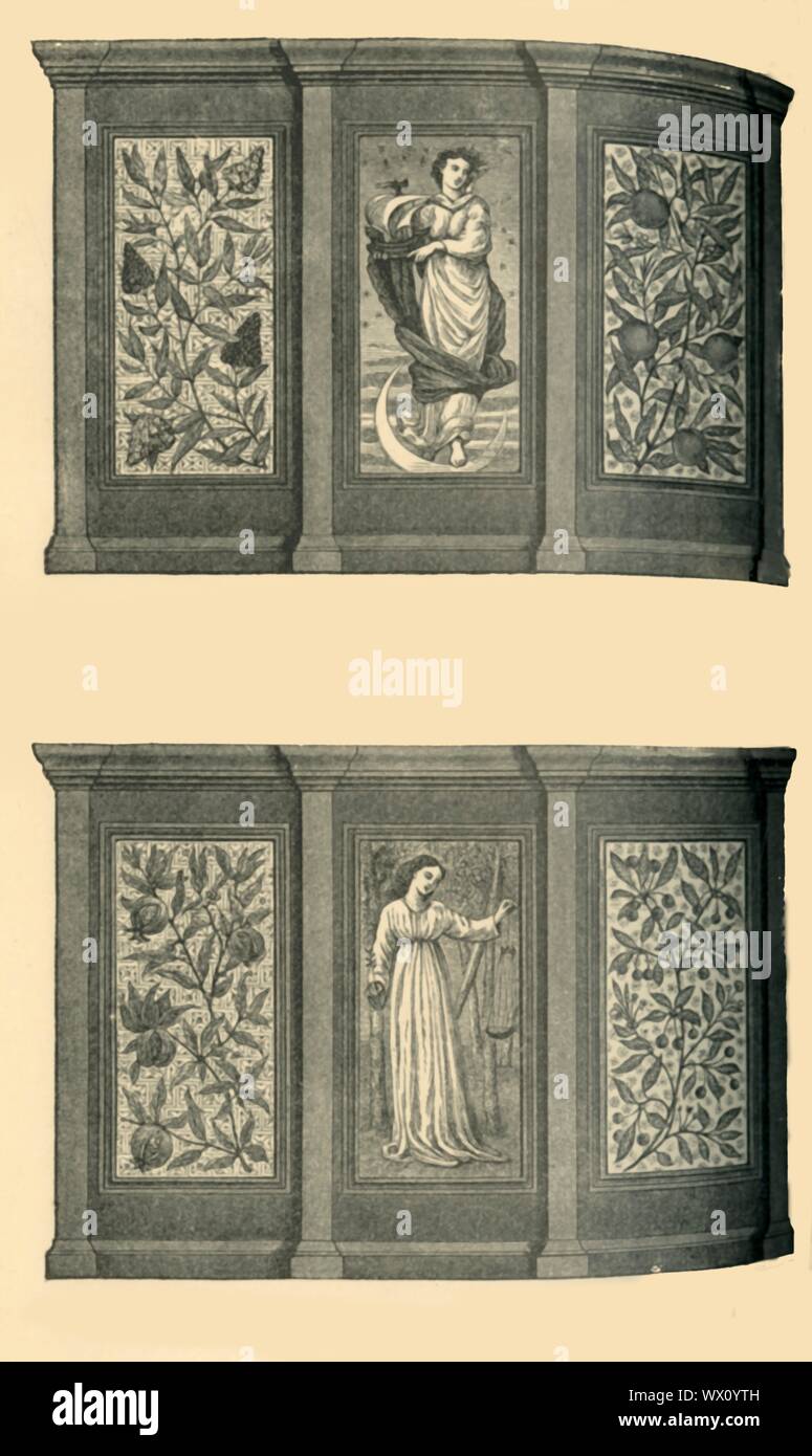 "Dining-Room ecorations del Oeste, South Kensington Museum', C1865, (1881). Diseño de paneles, representando figuras femeninas y follaje decorativo. En 1860, la directora del Museo Henry Cole contrató a William Morris para diseñar el 'occidental' o 'Green' Comedor (ahora el Morris Habitación) cuando el joven diseñador fue 31 y su firme, Morris, Marshall, Faulkner &Amp; Co., era relativamente desconocido. Morris sugirió un esquema influenciado por el renacimiento gótico y características de estilo isabelino, paneles y ha contado con la ayuda de su amigo, el pintor Edward Burne-Jones, quien utilizó los signos del zodiaco para inspiración - th Foto de stock