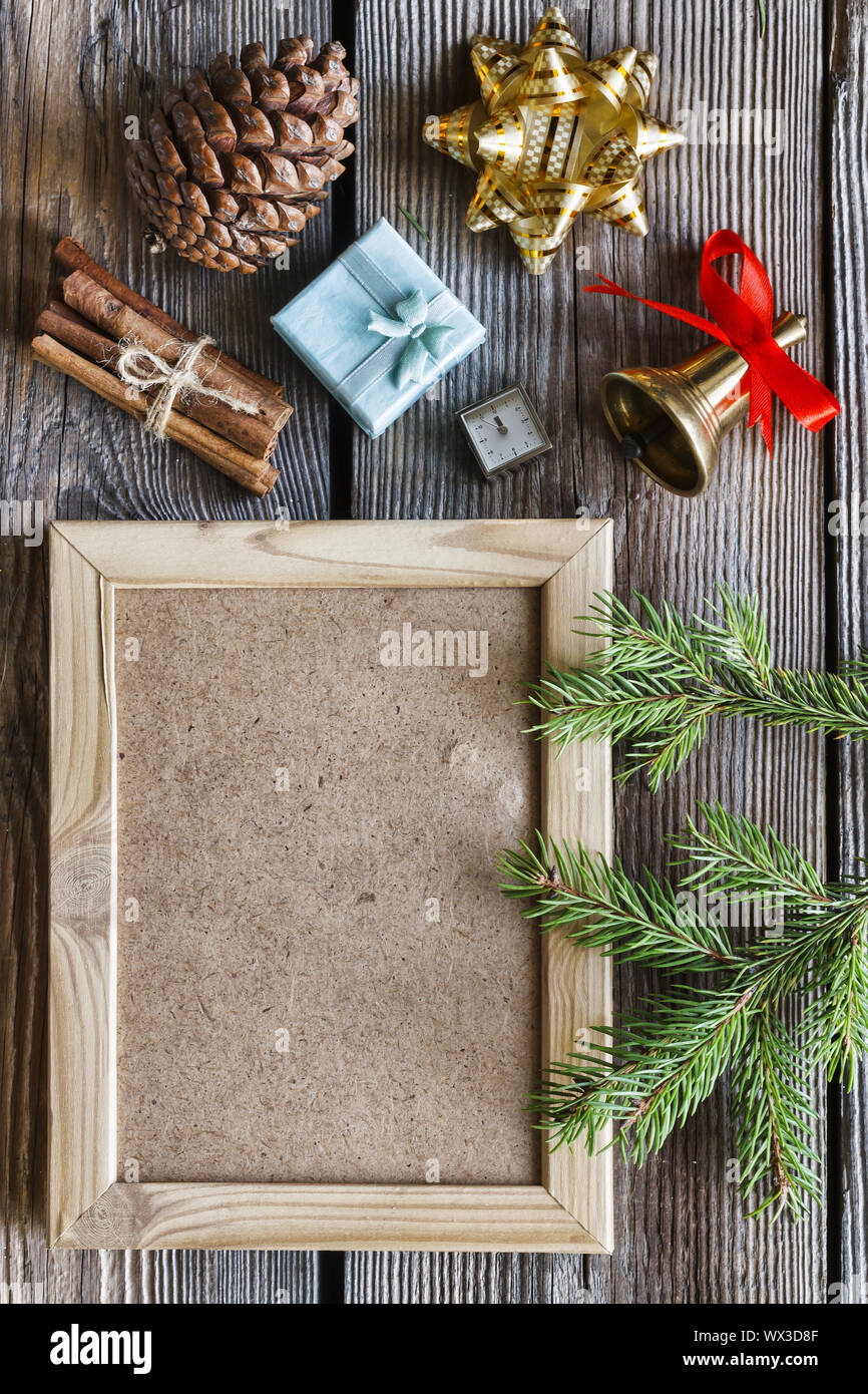 Christmas Frame, decoración de navidad, decoración, vista superior, espacio de copia Foto de stock