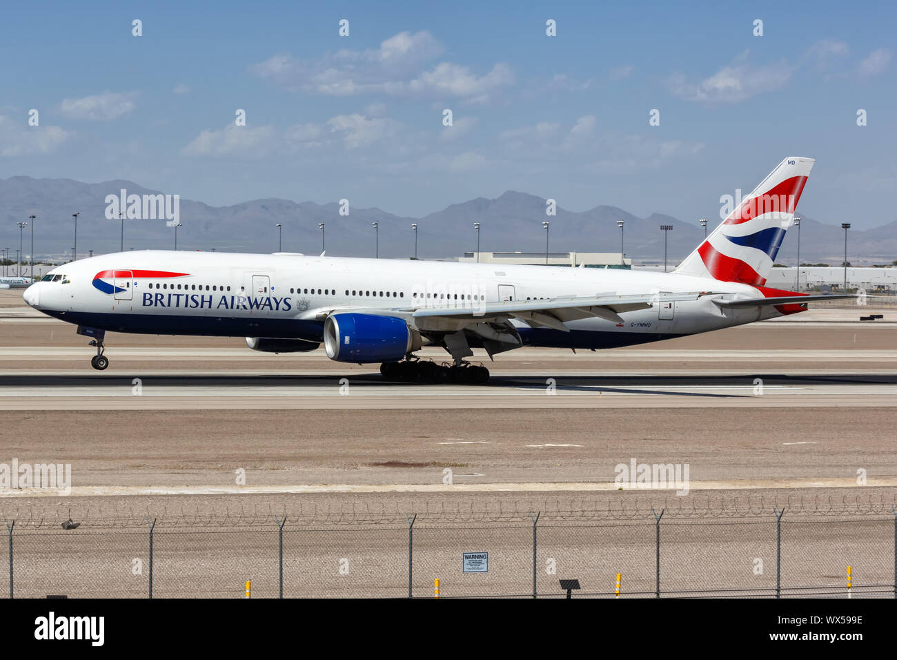 Las Vegas, Nevada Abril 9, 2019 British Airways Boeing 777200 avión en el aeropuerto de Las