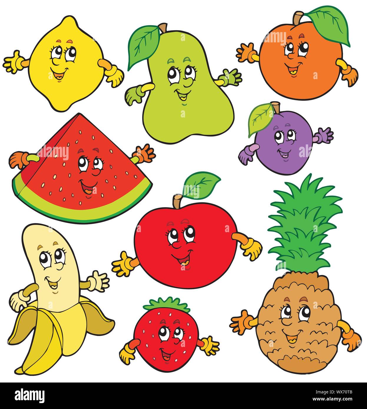 Diversas frutas de dibujos animados Imagen Vector de stock - Alamy