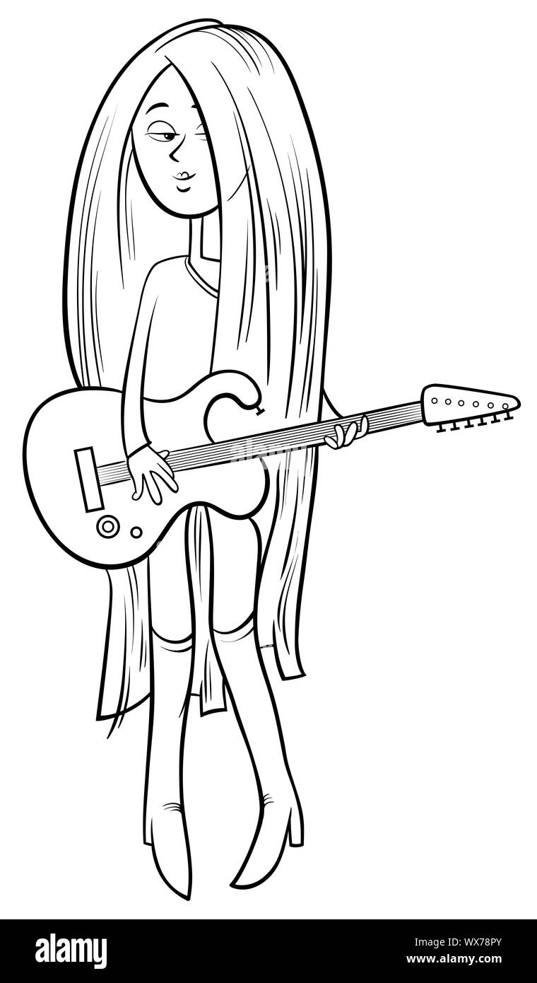 Chica con guitarra página para colorear dibujos animados Fotografía de  stock - Alamy