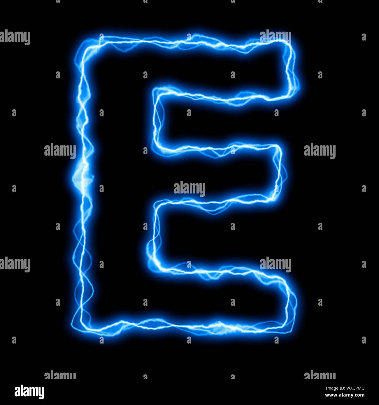 Rayo eléctrico o flash font con letras azules sobre negro Foto de stock