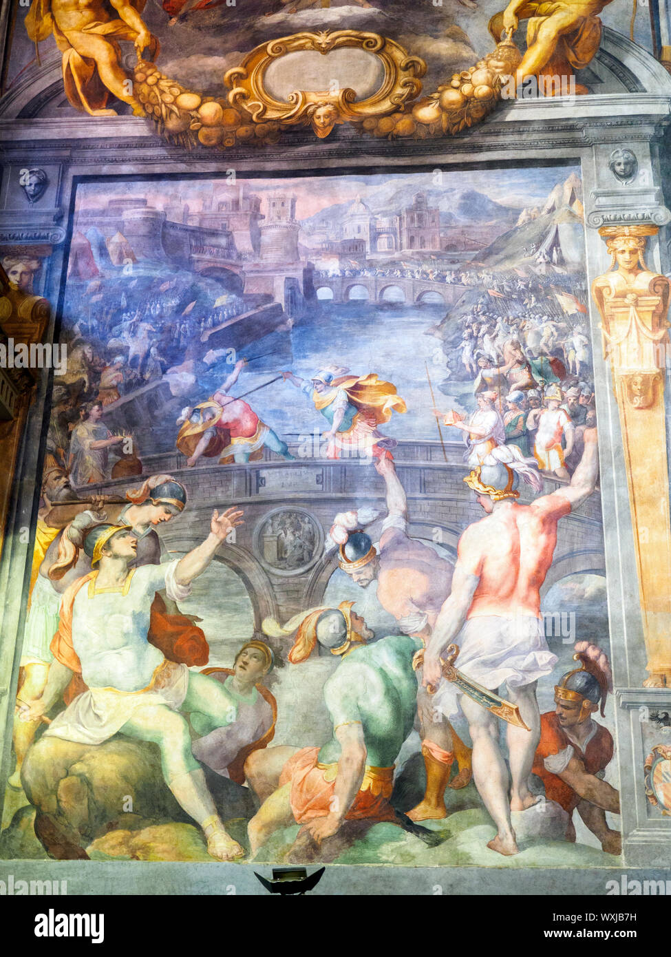 Fresco de Niccolo Circignani representando la lucha entre Cosroe, el rey de Persia, y el Emperador Heraclio poseer la cruz en el Oratorio del Santissimo Crocifisso o el Oratorio del Santísimo Crucifijo - Roma, Italia Foto de stock