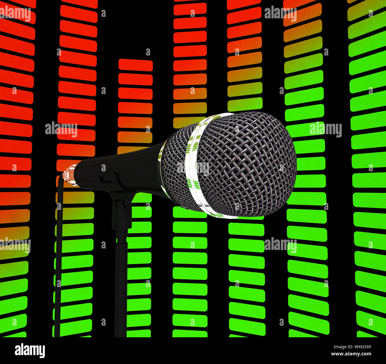 Micrófono y ecualizador gráfico mostrando la música pop o el concierto de  la banda sonora Fotografía de stock - Alamy