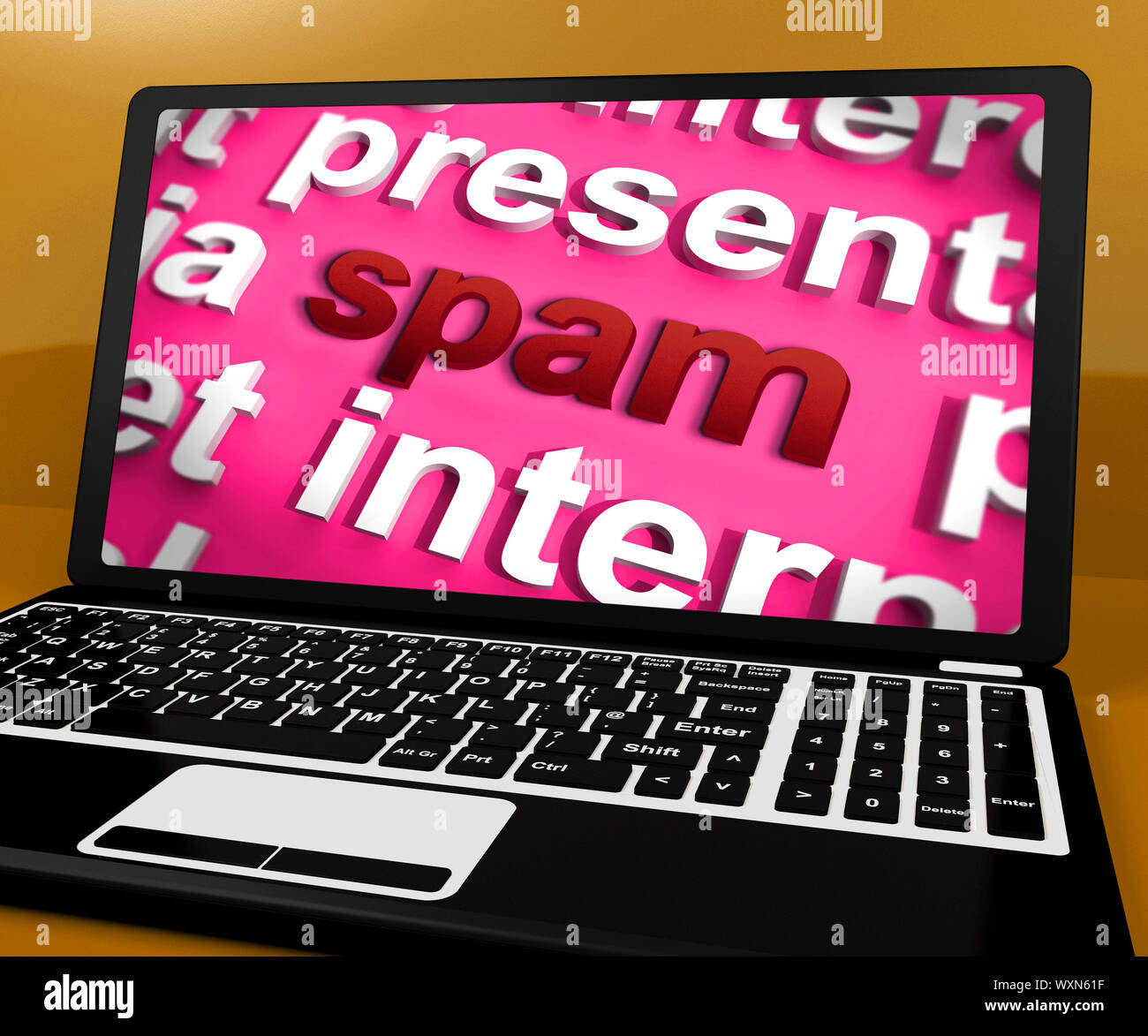 Spam portátil muestra el spamming no solicitados y bandeja de entrada de  correo electrónico malicioso Fotografía de stock - Alamy