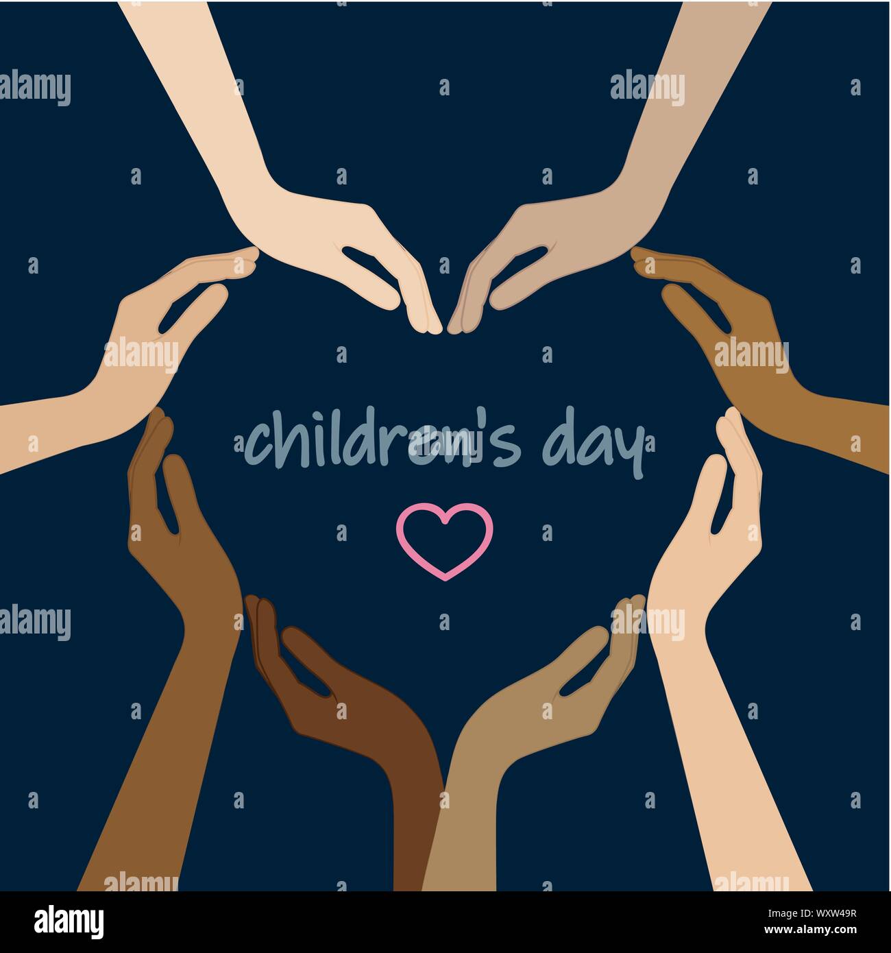 Manos humanas con diferentes colores de piel forma un corazón para el día de los niños ilustración vectorial EPS10 Ilustración del Vector