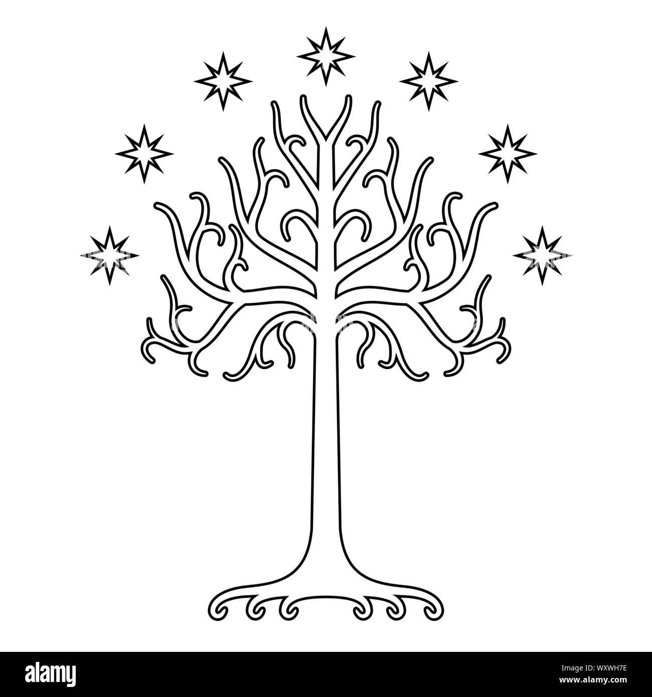 Árbol blanco de Gondor. Blanco y negro aislado eps Imagen Vector de stock -  Alamy