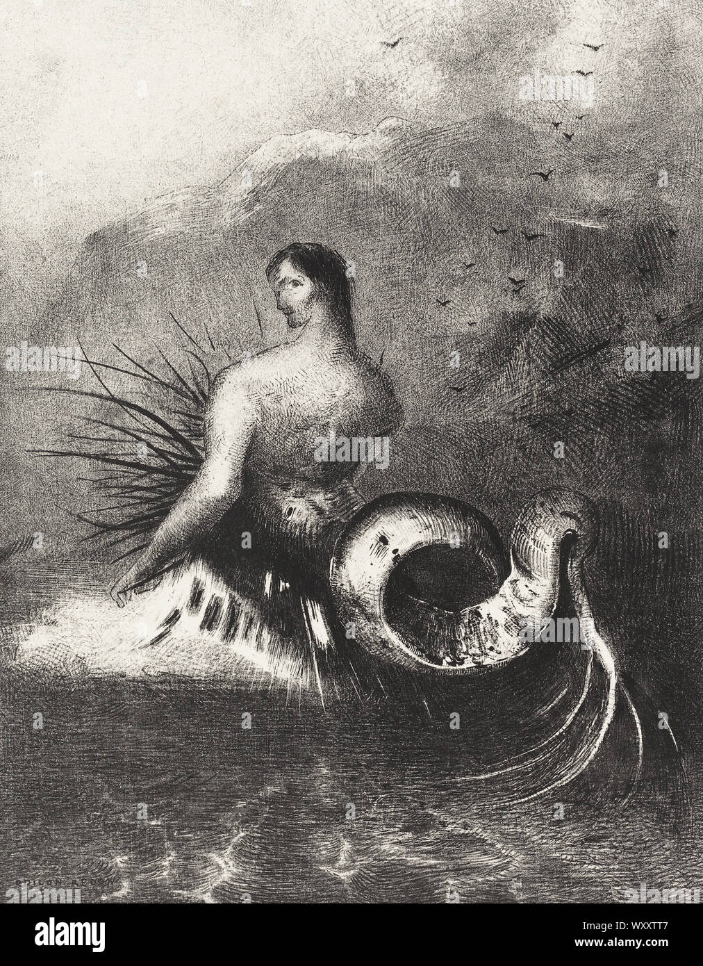 Odilon Redon - La sirena vestidos de barbas, surgido de las Olas (1883) Foto de stock