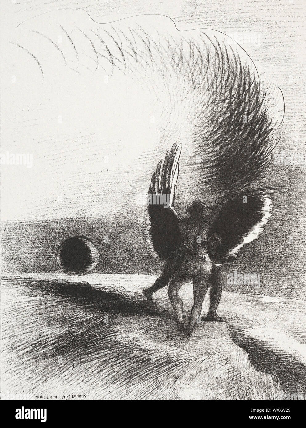 Odilon Redon - En la sombra del ala, la criatura negra Bit (1891) Foto de stock
