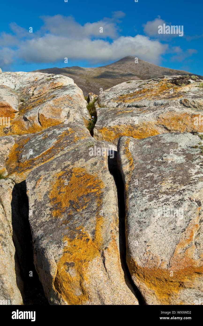 Granito y montaña - Mealaisbhal Mealisval (granito y Mealaisbhal Mealisval - montaña). Lag Leatha Ma. Al suroeste de la isla de Lewis. Outer Hebrides. Scotl Foto de stock