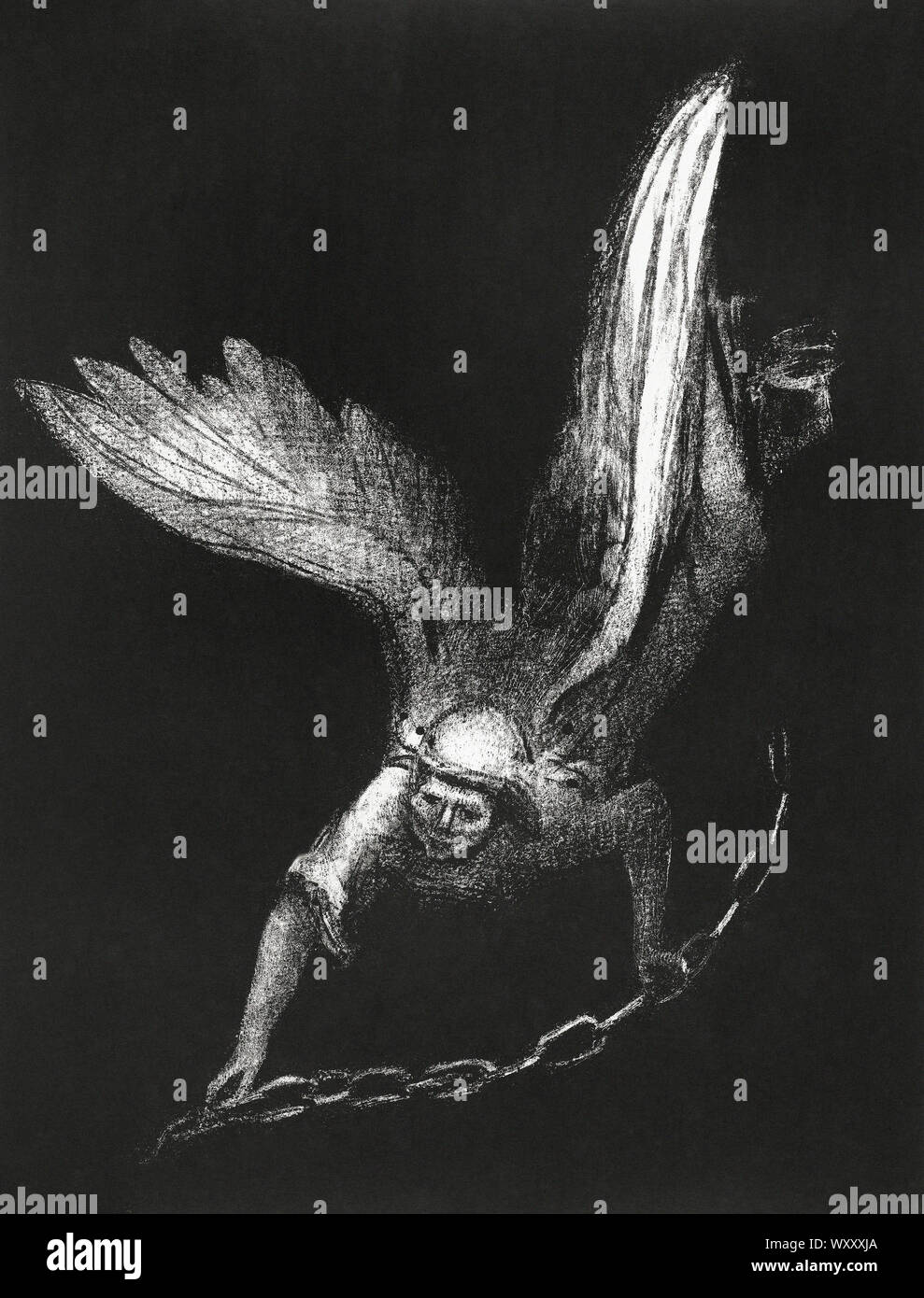 Odilon Redon - Y VI un ángel descender del cielo, que tenía la llave del abismo y una gran cadena en la mano (1899) Foto de stock