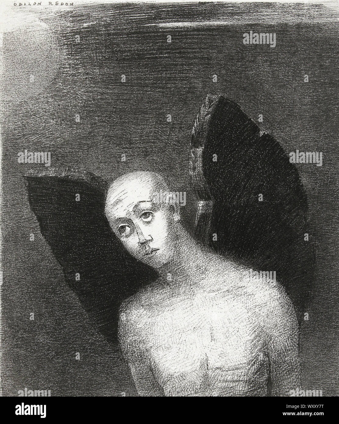 Odilon Redon - El Ángel Caído extiende sus alas negras (1886) Foto de stock