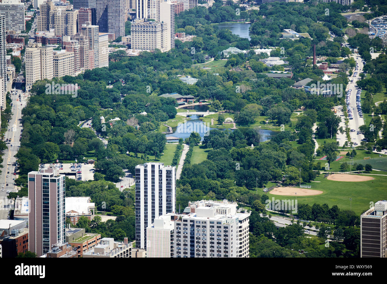 Vista aérea del zoológico Lincoln Park en Chicago, Illinois, Estados Unidos de América Foto de stock