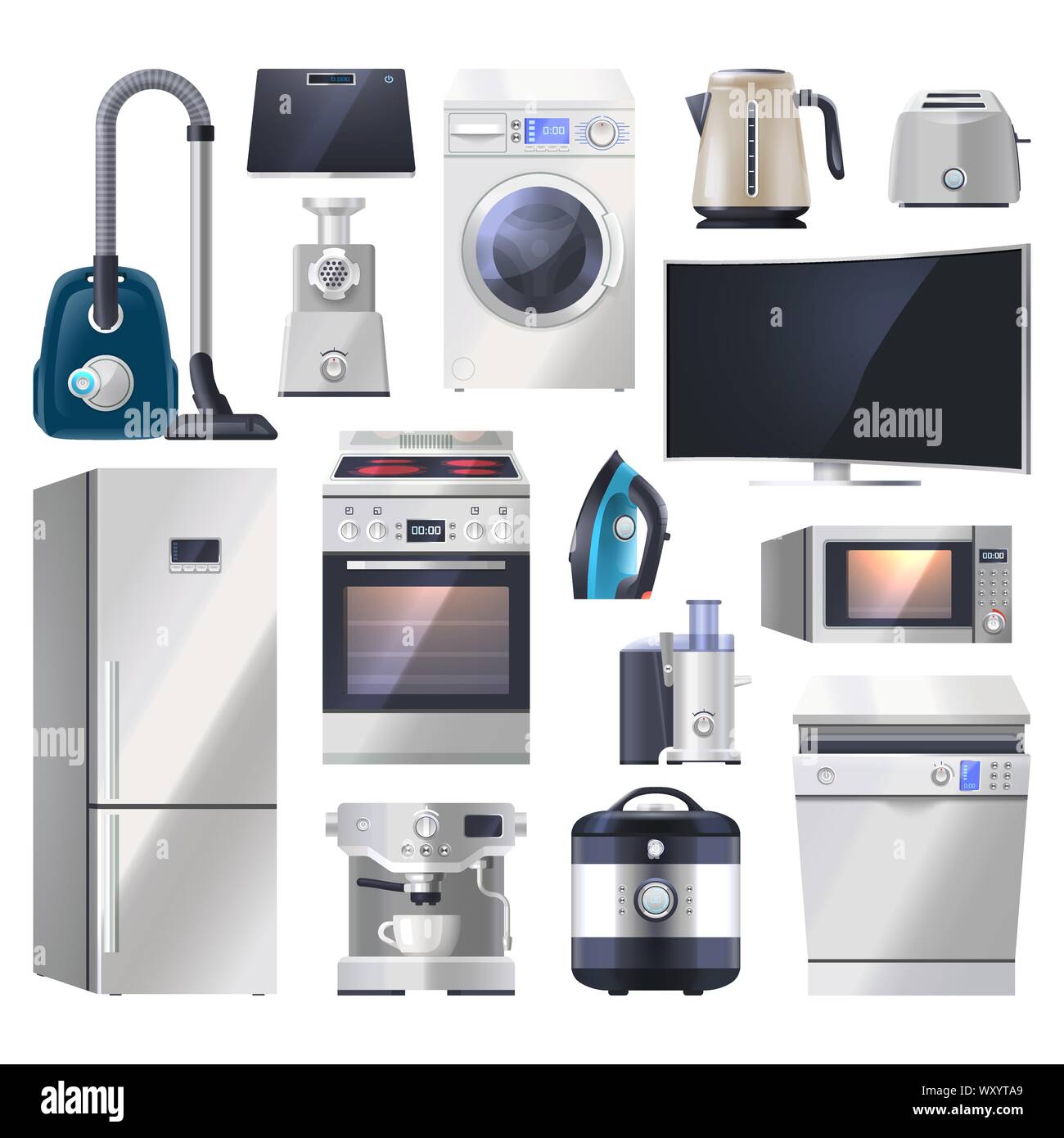 Conjunto de cocina, electrodomésticos, electrónica para el hogar Imagen  Vector de stock - Alamy