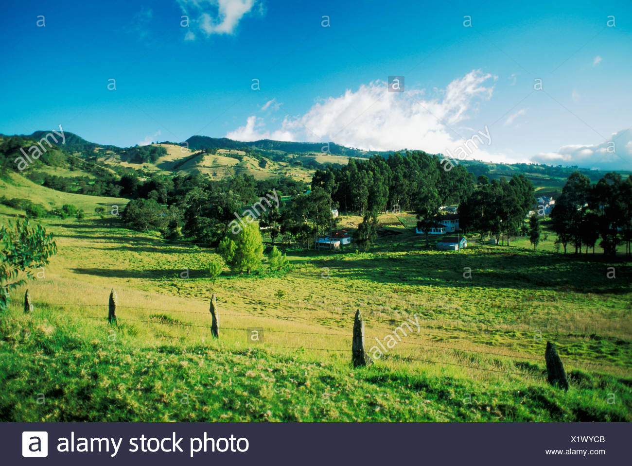 Costa Rica El Paisaje Rural De Verdes Colinas Y Casas Fotografia De Stock Alamy