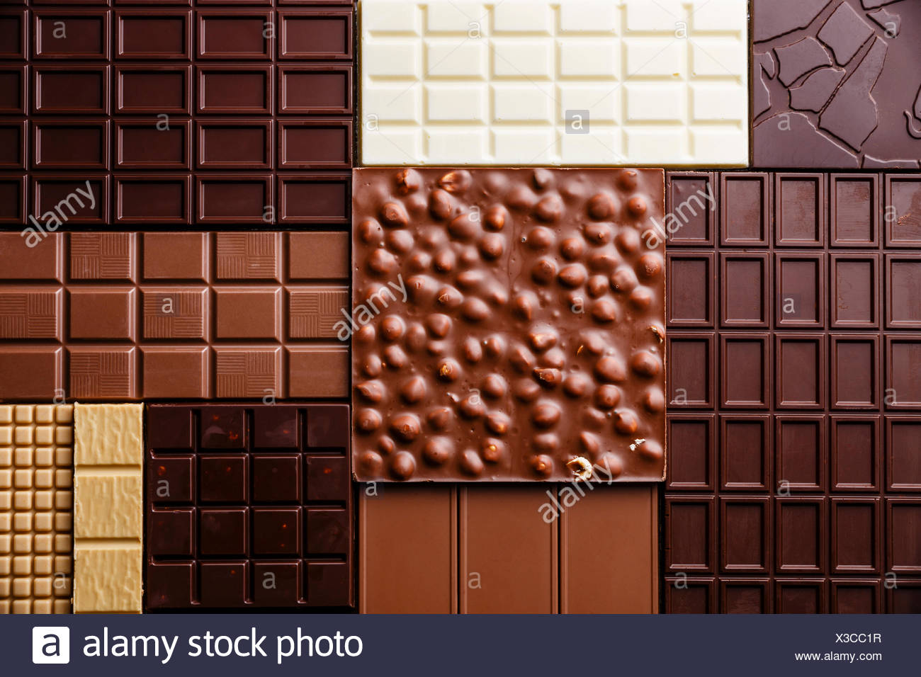 Barra de chocolate surtido papel tapiz de fondo de la trama Foto de stock