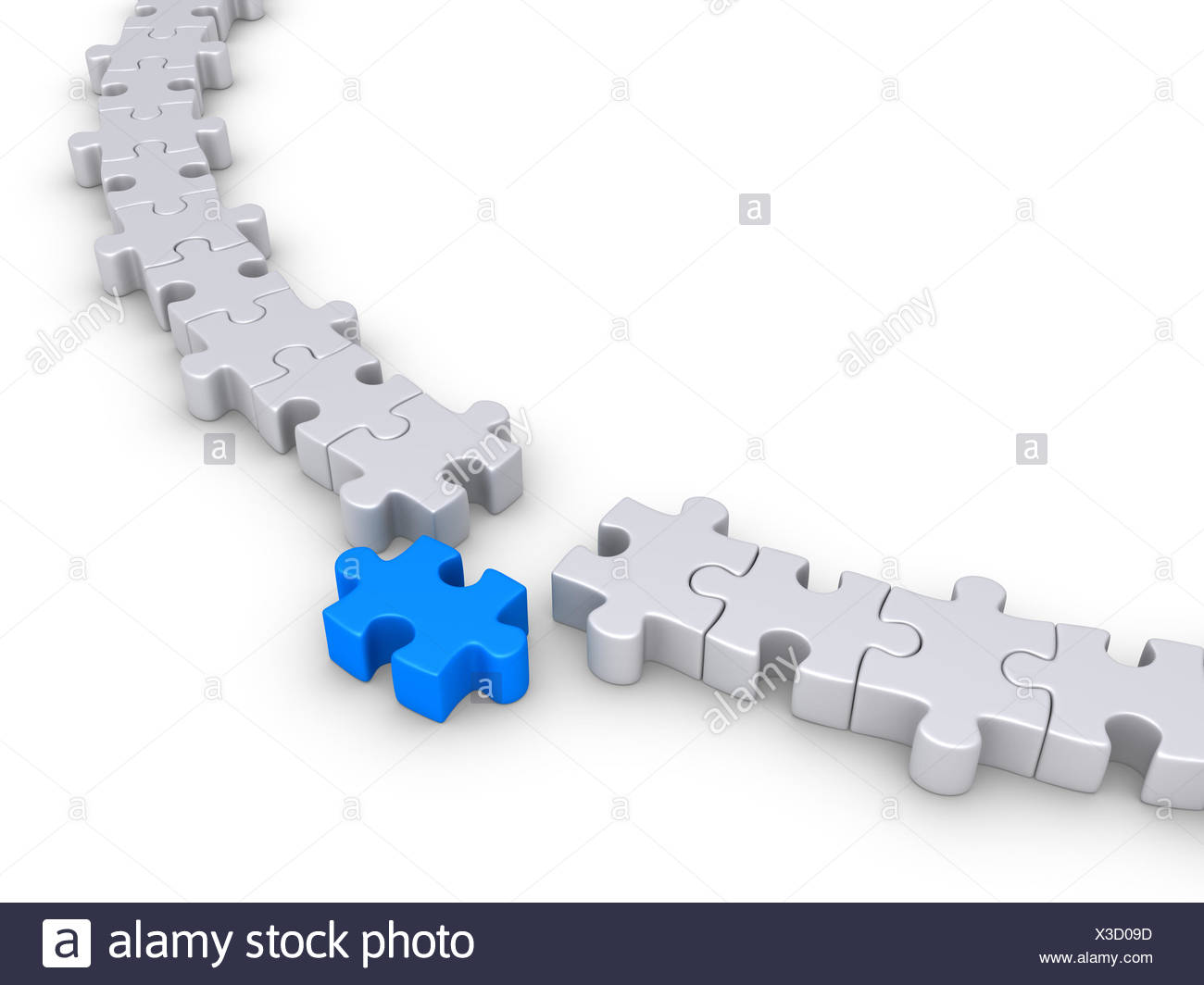 Una pieza del puzzle está fuera del círculo formado por otros Foto de stock