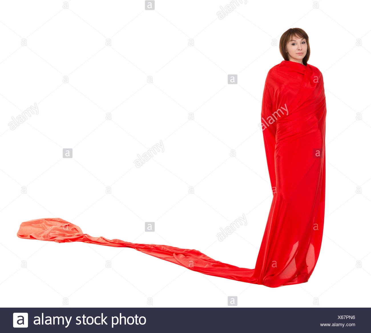 Bella mujer en rojo vestido largo Foto de stock