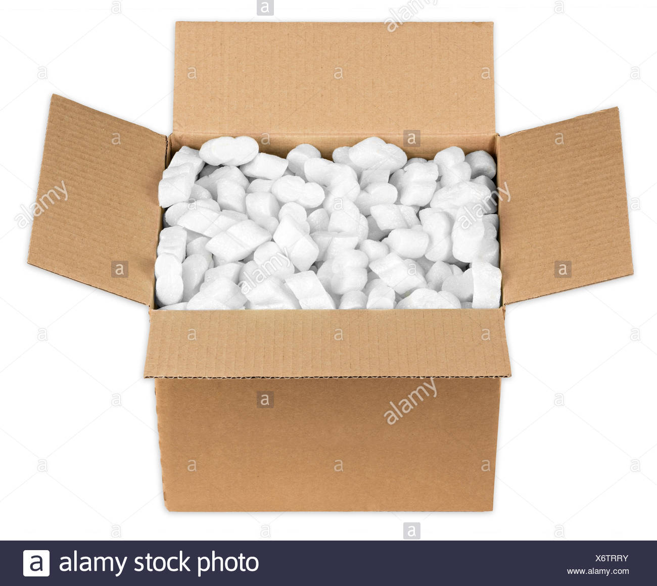 Offenes Paket mit styroporflocken Foto de stock