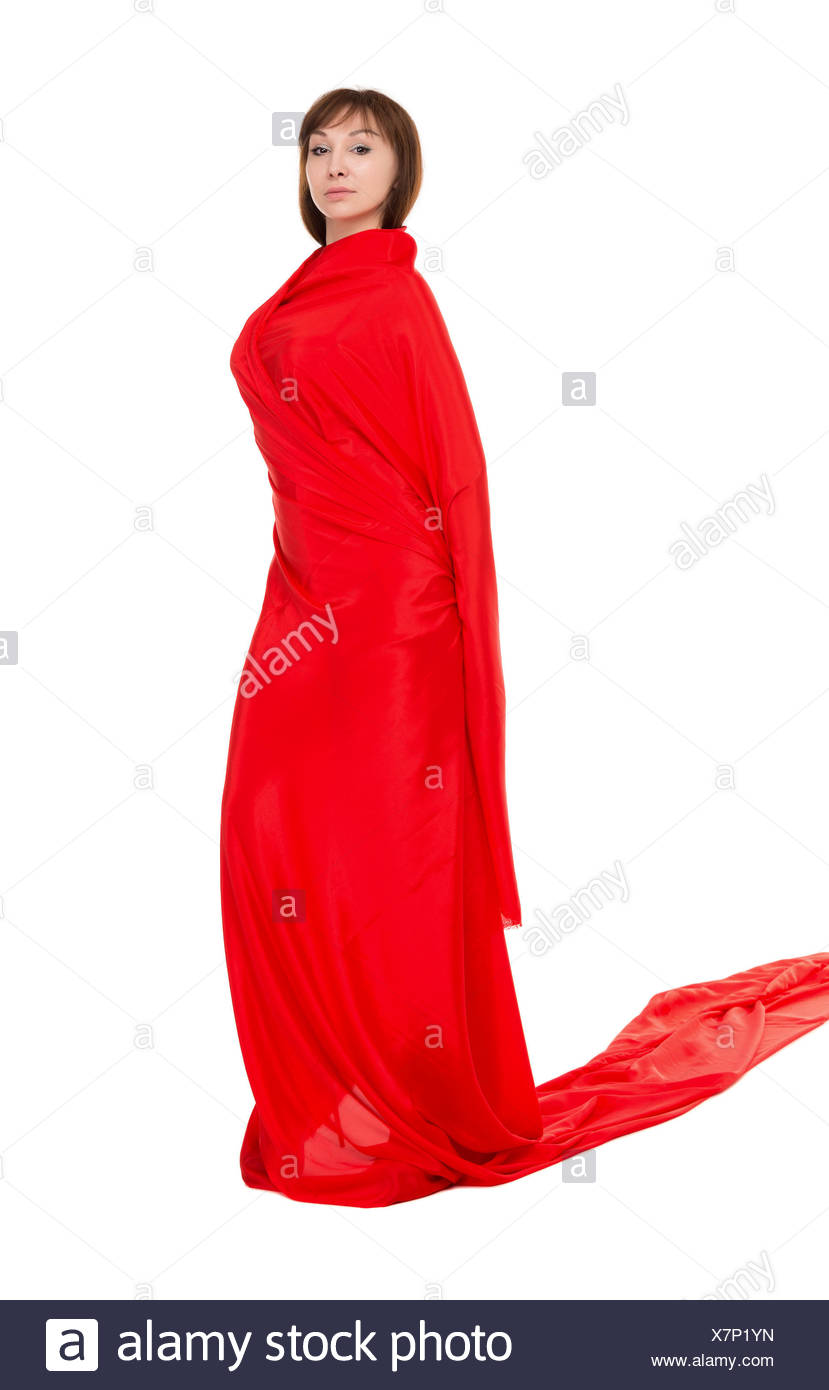 Bella mujer en rojo vestido largo Foto de stock