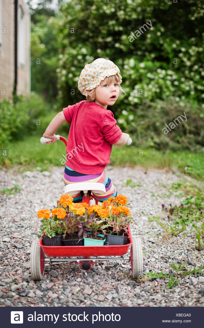 Suecia, Sodermanland, Strangnas, Girl (2-3) en triciclo Foto de stock