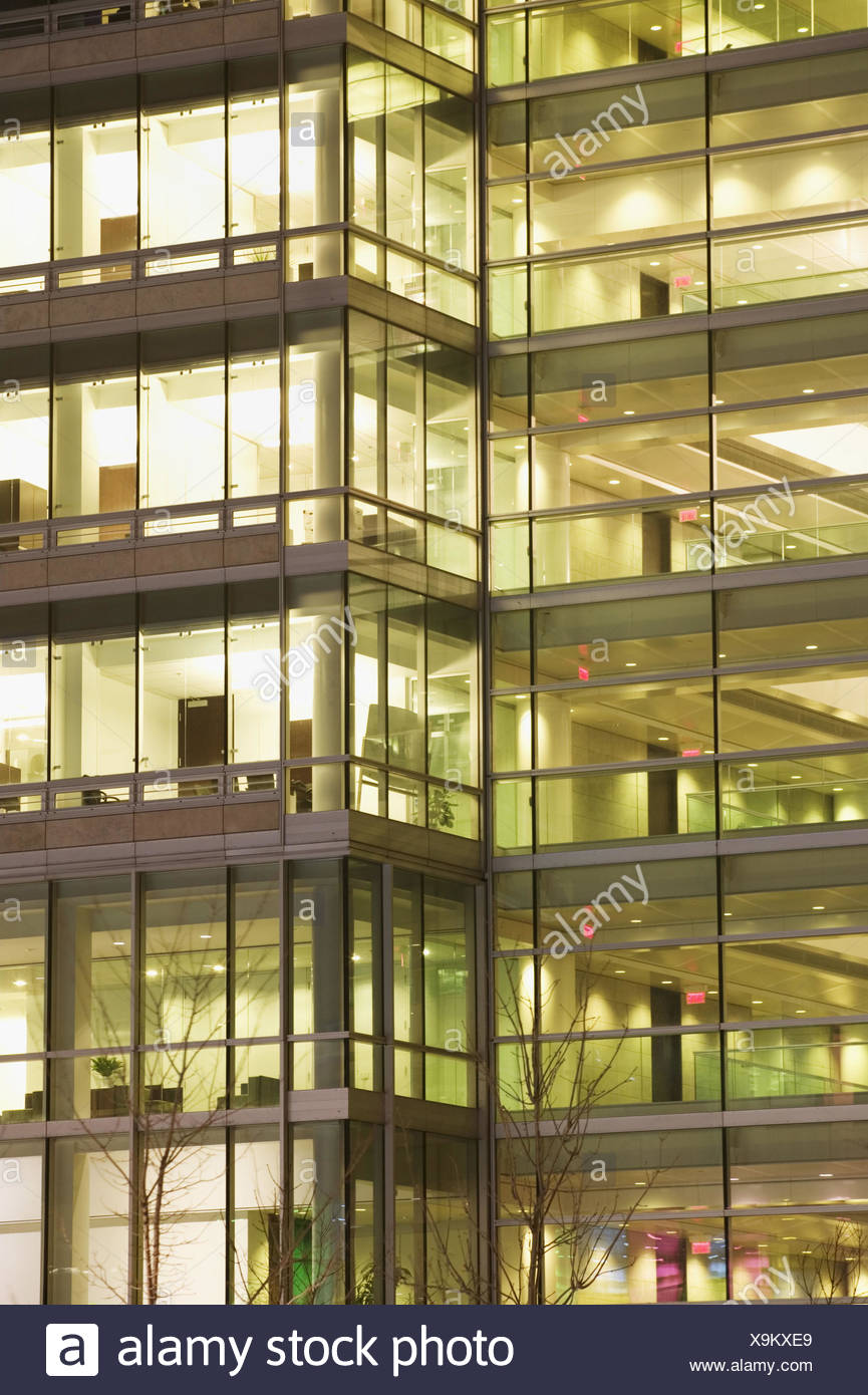 Canada Quebec Montreal Glasfassade Burohochhaus Detalle Nacht