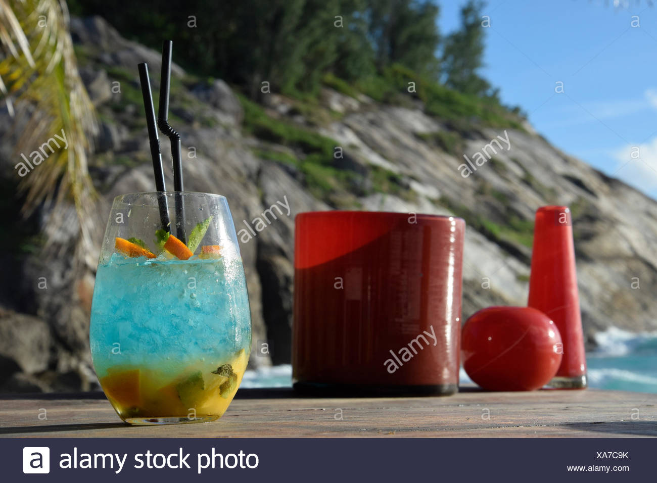 Cócteles, North Island, Seychelles, África, bar en la playa Foto de stock