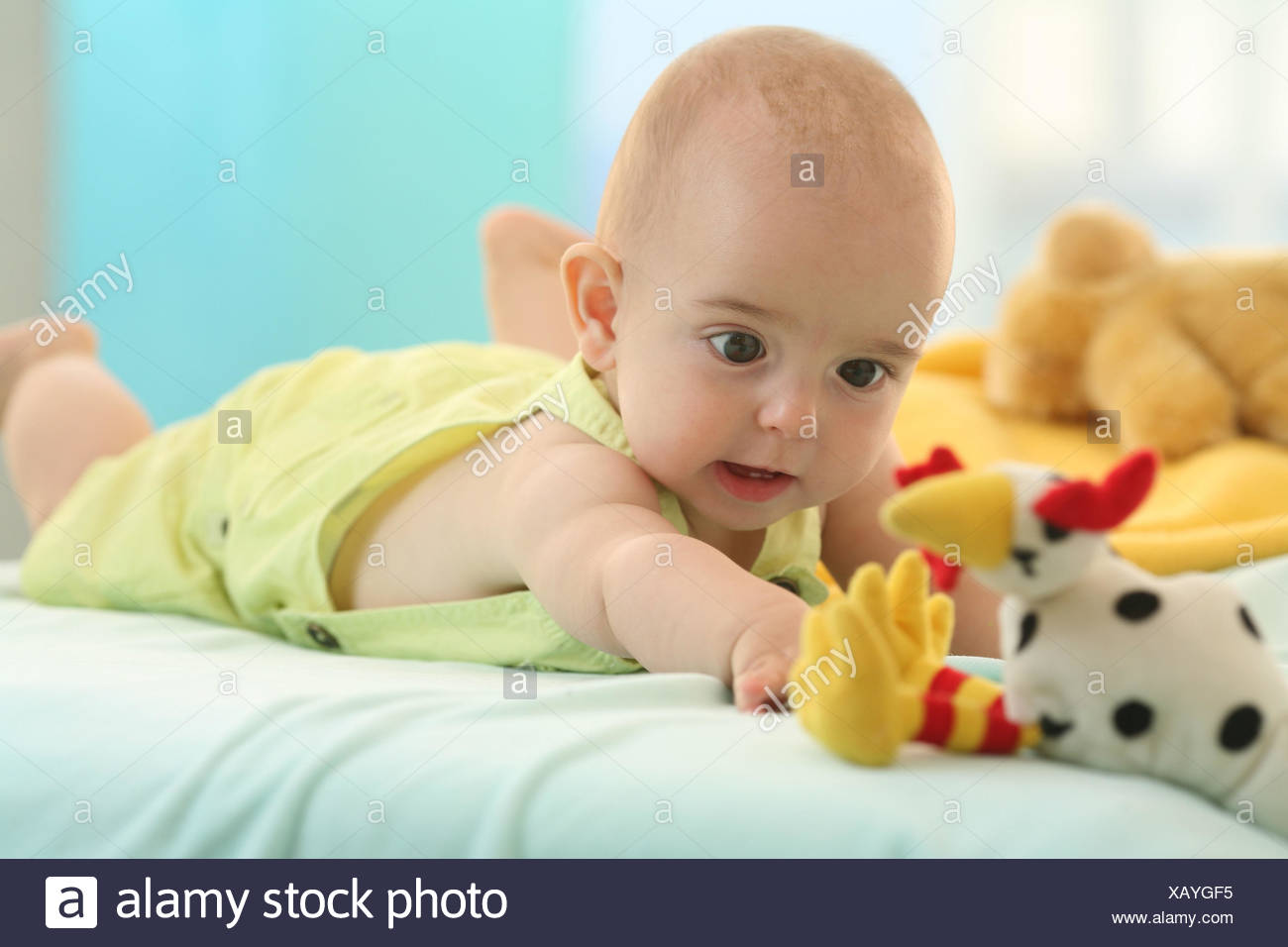 Bebe De 5 Meses Un Peluche Jugar Fotografia De Stock Alamy